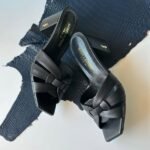 Saint Laurent Tribute Comfort Sandals Slide Heels Leather Matte Black