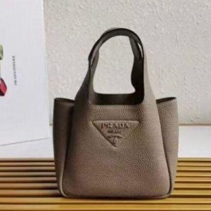 Prada Women's Leather Mini Tote Hand Bag Taupe