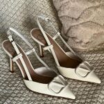 Valentino Vlogo Signature Patent Leather Slingback Pump Heels Pointed Toe 80Mm White