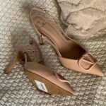 Valentino Vlogo Signature Patent Leather Slingback Pump Heels Pointed Toe 80mm Nude Beige - Image 3