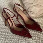 Valentino Vlogo Signature Patent Leather Slingback Pump Heels Pointed Toe 80mm Red