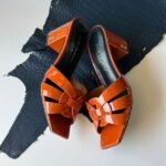 Saint Laurent Tribute Comfort Sandals Slide Heels Orange