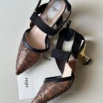 Fendi Sequin Slingbacks With Elasticated Ribbons Pumps Heels Pointed Toe Brown