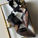 Fendi Sequin Slingbacks With Elasticated Ribbons Pumps Heels Pointed Toe Brown - Image 2