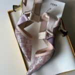 Fendi Sequin Slingbacks With Elasticated Ribbons Pumps Heels Pointed Toe Pink - Image 2