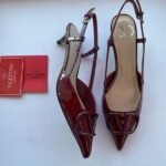 Valentino Vlogo Signature Patent Leather Slingback Pump Heels Pointed Toe 80mm Red - Image 6
