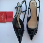 Valentino Vlogo Signature Patent Leather Slingback Pump Heels Pointed Toe 80mm Black - Image 5