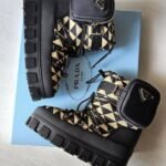 Prada Printed Leather Nylon Quilted Ski Snow Boots Beige Black - Image 2