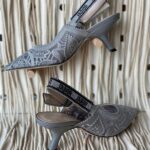 Christian Dior J'adior Lace Print Slingback Pumps Heels Pointed Toe Gray - Image 3
