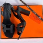 Hermes Eternite 80 Block Heels Sandals With Adjustable Back Strap Black - Image 2