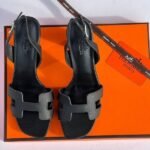 Hermes Eternite 80 Block Heels Sandals With Adjustable Back Strap Black - Image 3