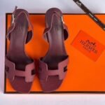 Hermes Eternite 80 Block Heels Sandals With Adjustable Back Strap Maroon - Image 4