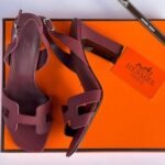 Hermes Eternite 80 Block Heels Sandals With Adjustable Back Strap Maroon - Image 2