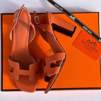 Hermes Holy High Heels Sandals With Adjustable Back Strap Orange