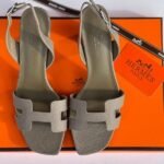 Hermes Eternite 80 Block Heels Sandals With Adjustable Back Strap Taupe - Image 4