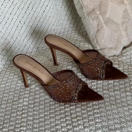 Gianvito Rossi Embellished Pointed Toe Sandals Heels Red