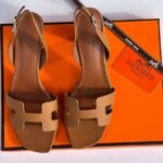 Hermes Eternite 80 Block Heels Sandals With Adjustable Back Strap Tan - Image 4