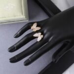Van Cleef & Arpels Plated Gold Ring Pearl Crystal Butterflies