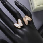 Van Cleef & Arpels Plated Gold Ring Pearl Crystal Butterflies - Image 2
