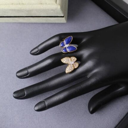 Van Cleef & Arpels Gold Ring Royal Blue Crystal Butterflies