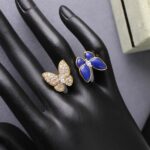 Van Cleef & Arpels Gold Ring Royal Blue Crystal Butterflies - Image 2