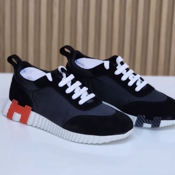 183 Hermes Low Top Bouncing Sneakers Trainers Casual Shoes Black Gray - Image 1