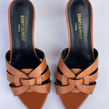 Saint Laurent Tribute Comfort Pointed Toe Sandals Slide Heels Orange