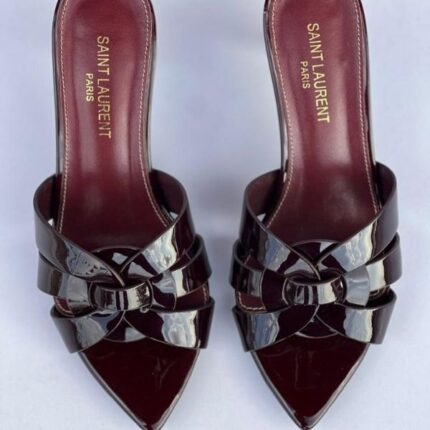 Saint Laurent Tribute Comfort Pointed Toe Sandals Slide Heels Maroon