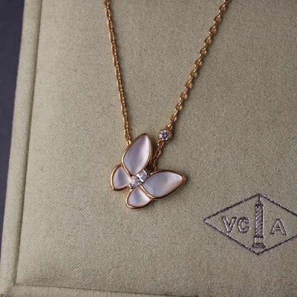 191 Van Cleef & Arpels Plated Gold Pearl Butterfly Pendant Necklace - Image 1