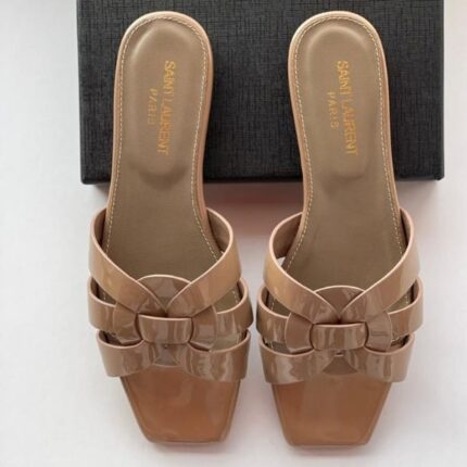Saint Laurent Tribute Comfort Sandals Slide Flats Tan