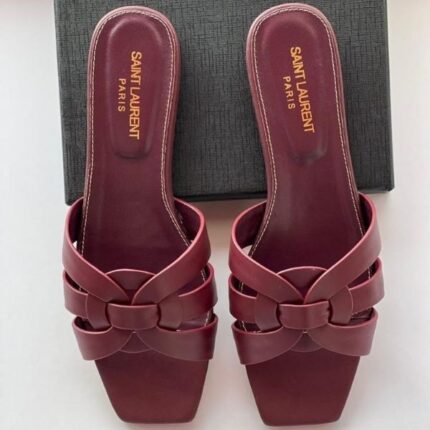 Saint Laurent Tribute Comfort Sandals Slide Flats Maroon