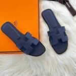 Hermès Oran Flat Sandals Navy Blue