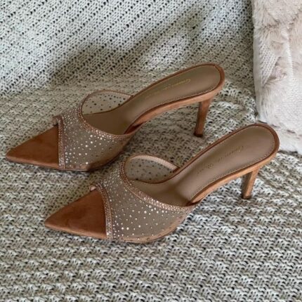 Gianvito Rossi Embellished Pointed Toe Sandals Heels Tan