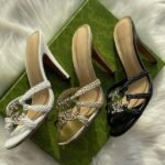 Gucci Crystal Woven Interlocking GG Sandals Slip-Ons Heels Silver - Image 3