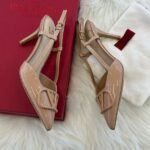Valentino Vlogo Signature Patent Leather Slingback Pump Heels Pointed Toe 80mm Nude Beige - Image 6