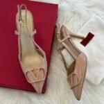 Valentino Vlogo Signature Patent Leather Slingback Pump Heels Pointed Toe 80mm Nude Beige - Image 5