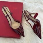 Valentino Vlogo Signature Patent Leather Slingback Pump Heels Pointed Toe 80mm Red - Image 4