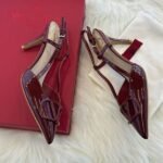 Valentino Vlogo Signature Patent Leather Slingback Pump Heels Pointed Toe 80mm Red - Image 5