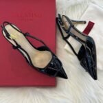 Valentino Vlogo Signature Patent Leather Slingback Pump Heels Pointed Toe 80mm Black - Image 6