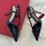 Valentino Vlogo Signature Patent Leather Slingback Pump Heels Pointed Toe 80mm Black - Image 4