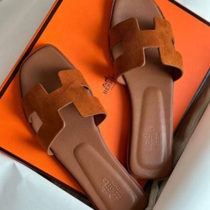 Hermès Suede Oran Flat Sandals Tan