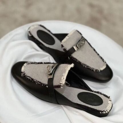 Hermès Oz Mules Slip-On Shoes Leather Denim Black