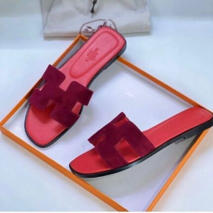Hermès Suede Oran Flat Sandals Burgundy