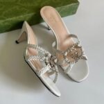 Gucci Crystal Woven Interlocking GG Sandals Slip-Ons Heels White