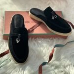 Loro Piana Charm Suede Mules Slip On Shoes Black