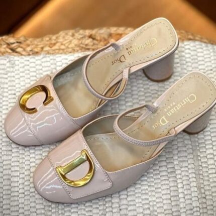 Christian Dior Dior Patent Leather Slingback Pumps Heels Sandals Beige