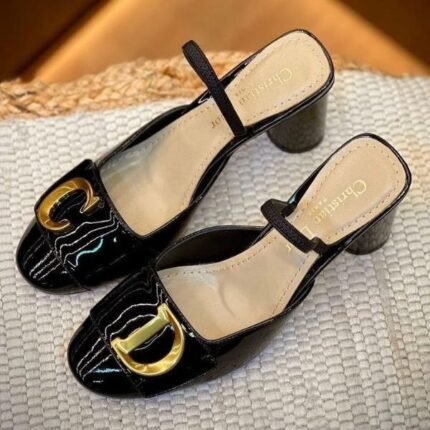 Christian Dior Dior Patent Leather Slingback Pumps Heels Sandals Black