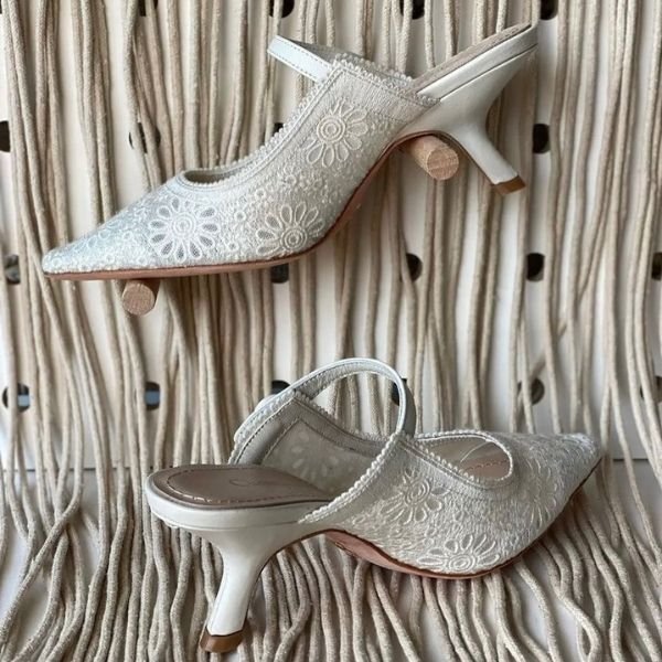 262 Christian Dior J'adior Lace Print Slingback Pumps Heels Pointed Toe White - Image 1