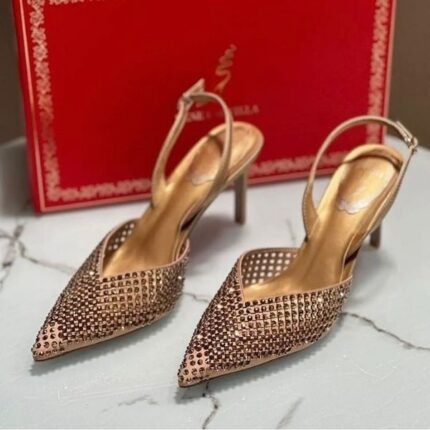 Le Silla 80mm Gilda Crystal-Embellished Slingback Heels Pumps Pointed Toe Gold