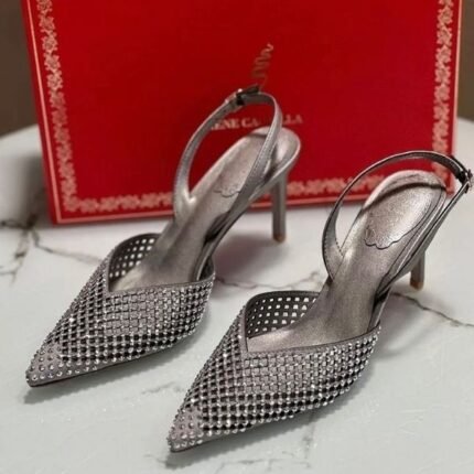 Le Silla 80mm Gilda Crystal-Embellished Slingback Heels Pumps Pointed Toe Silver